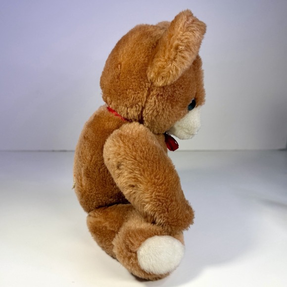 Vintage 1968 R Dakin Jointed Brown Plush Teddy Bear Stuffed Animal Red Bow 12" - Picture 4 of 11
